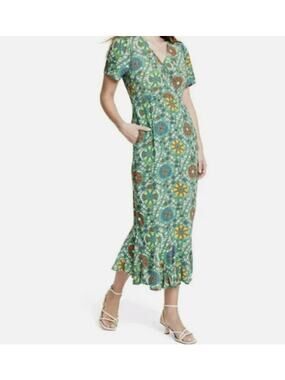 RHODE X Target Size 10  Zinnia Green Floral Print Maxi Surplice Dress Pockets